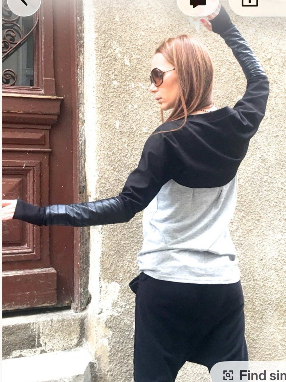 Black shrug with Textured Leather Sleeves and thumbholes